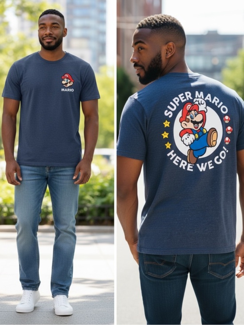 NWT Super Mario Mens Crew Neck Short Sleeve Regular Fit Big Tall Graphic T-Shirt